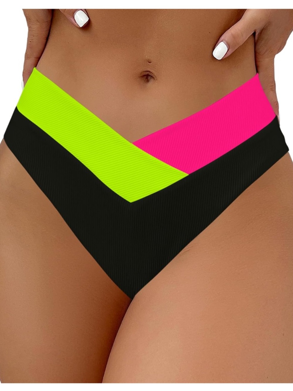 Leoparts Women's V Cut High Waisted cheeky Bikini Bottom Ribbed Swimsuit bottom